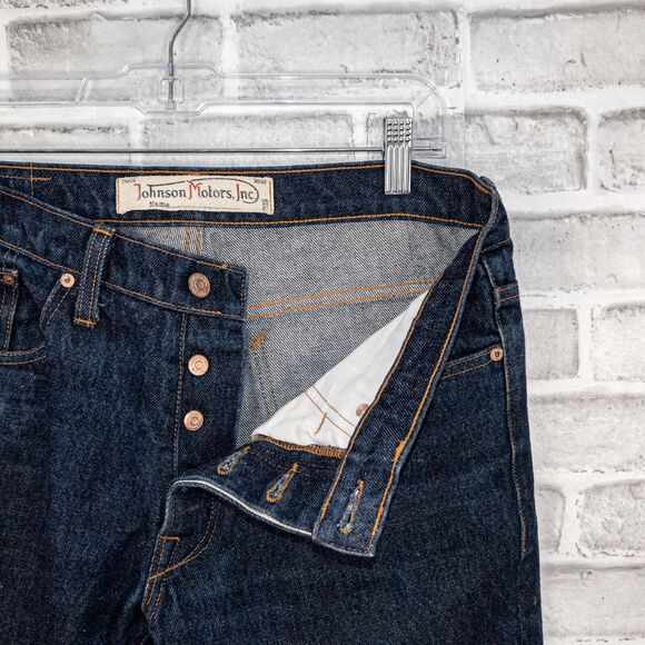 Johnson Motors Inc Men's Regid Denim Jeans indigo blue button fly sz 32x32 - Picture 4 of 9